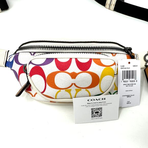 Coach Sprint Belt Bag 24 In Rainbow Signature Canvas Chalk White Multi CJ682 - Picture 6 of 7